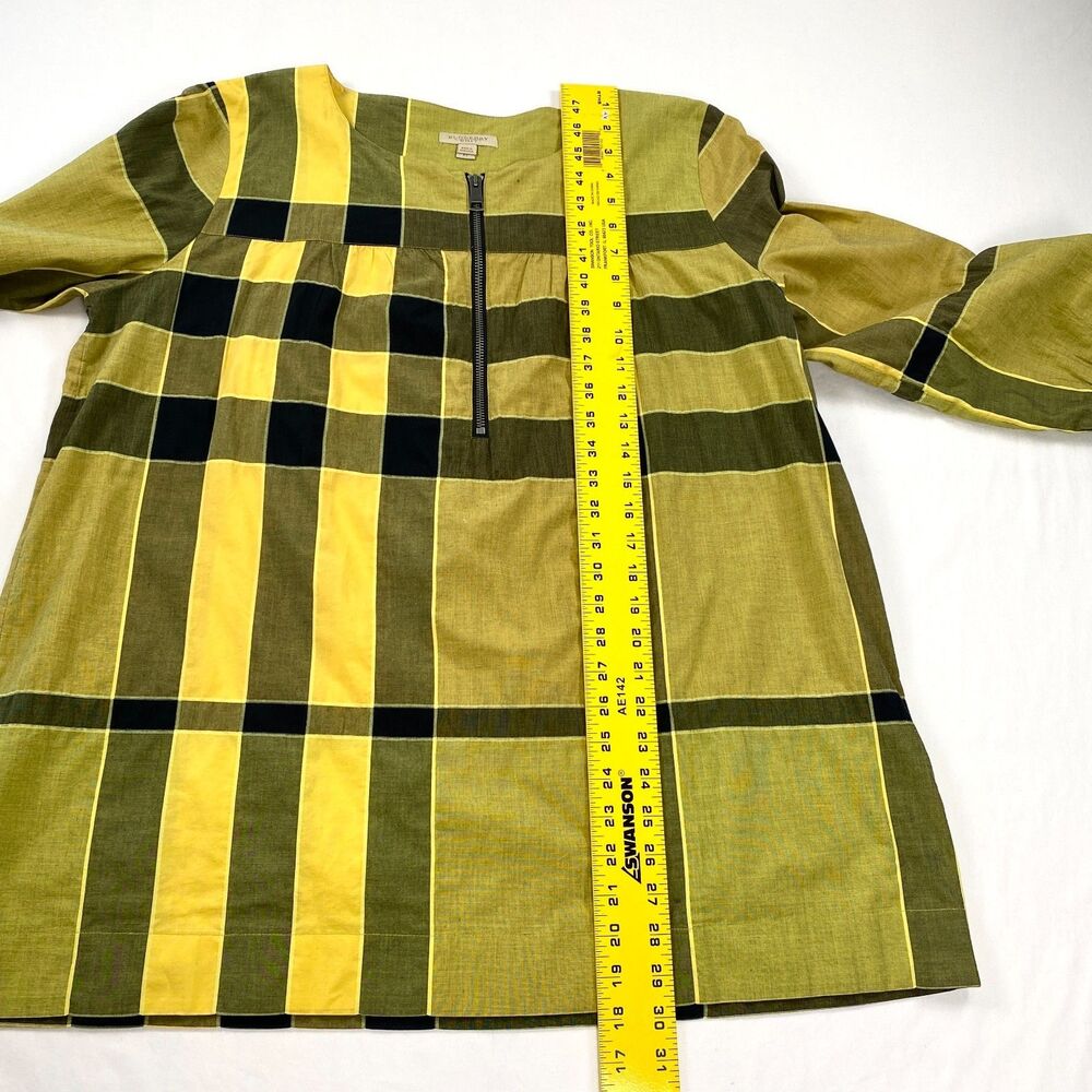 Burberry Brit Top Nova Check Plaid Tunic Zip Womens XL Yellow Black Cotton Blend - Picture 9 of 10